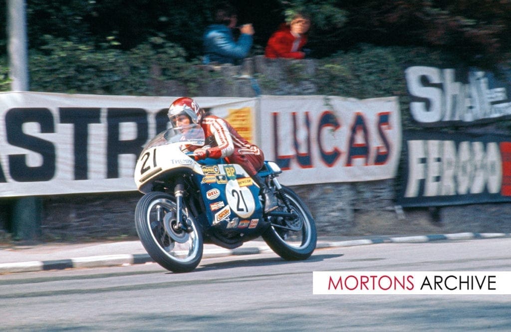 Percy Tait on his 748cc Triumph leaving Governors Bridge