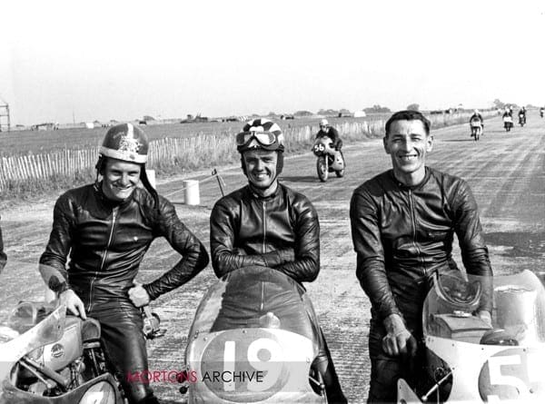Mike Hailwood, Tommy Robb and Jim Adams at Silverstone 22/8/1959.