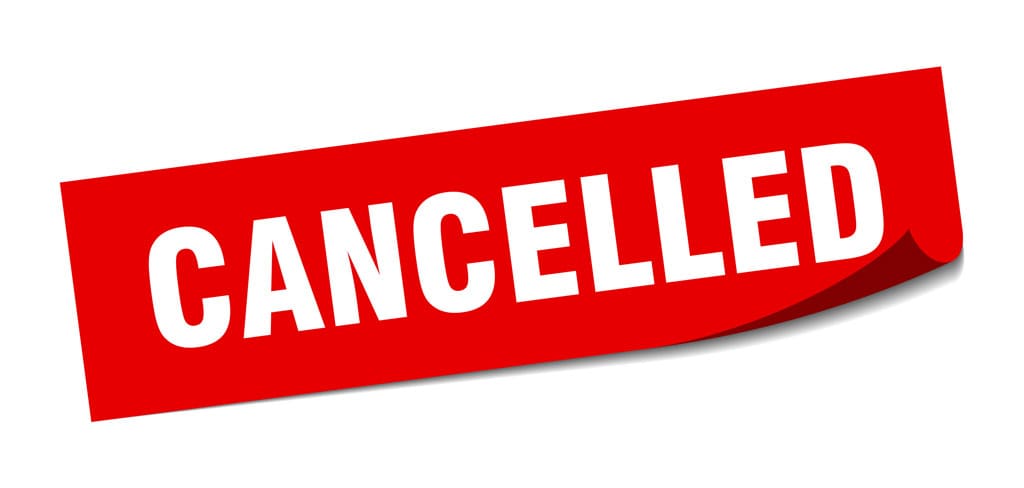 Image of a sign saying "cancelled" in relation to the cancelled Scorton event