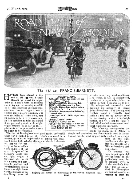Francis Barnett 147cc 1923 Road Test PDF Download