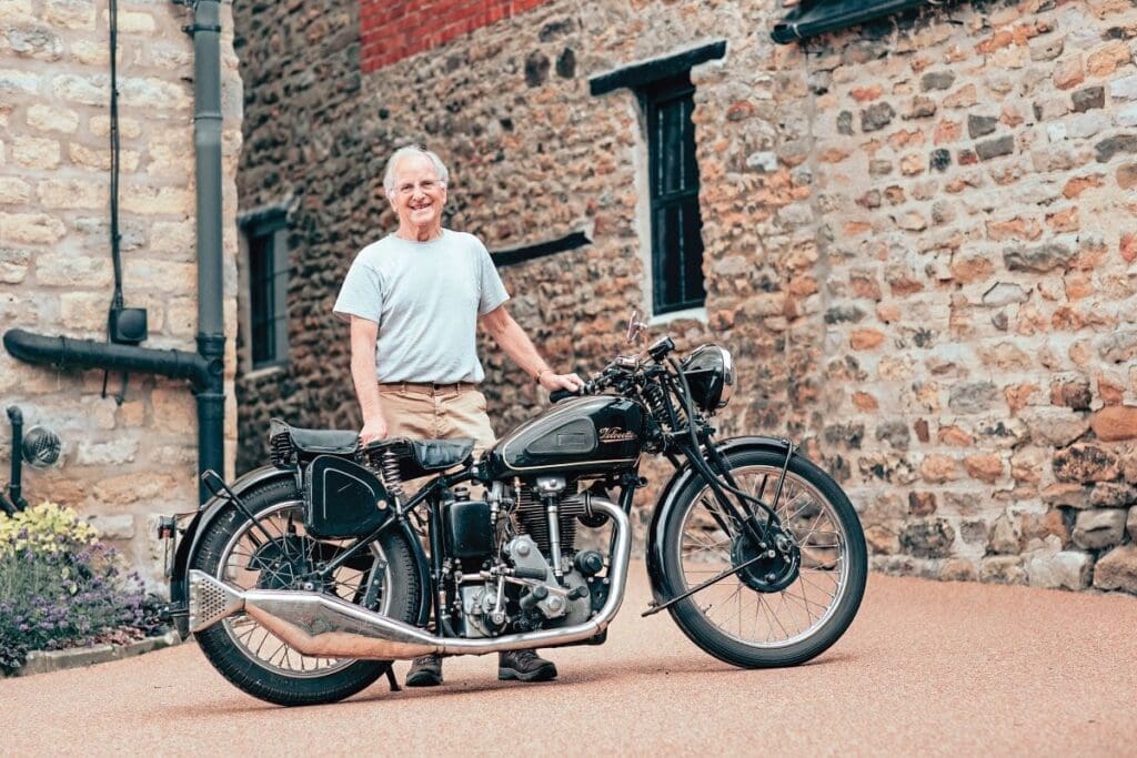 Owner Rob stands behind his Mk.II Velocette KSS