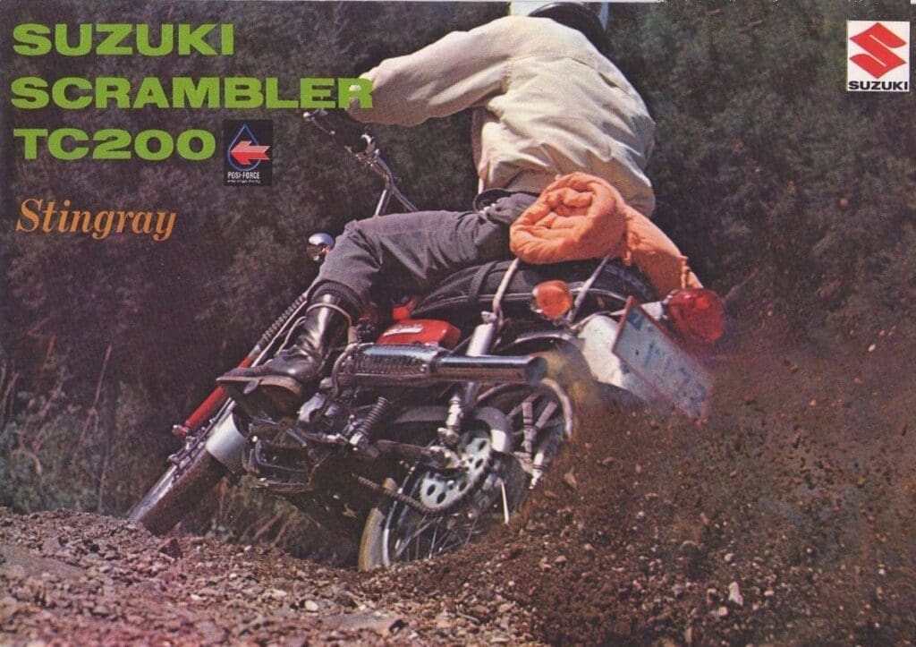 A publicity shot of the time showing a rider, as they say ‘giving it the beans’.
