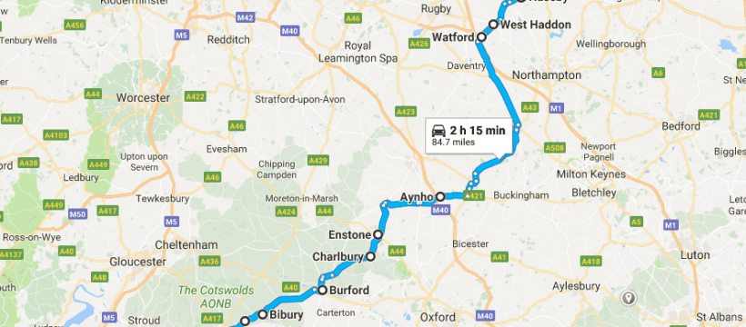 Adventure bike test route – Cirencester to Rockingham – September 2017