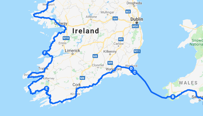 Ireland touring route, part 1