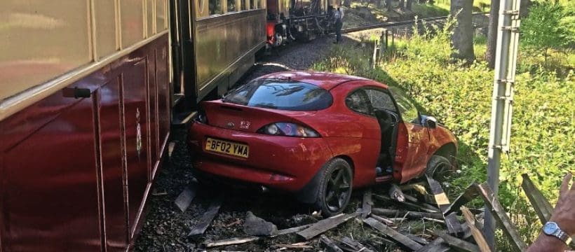 Car wrecked in Welsh Highland crossing crash