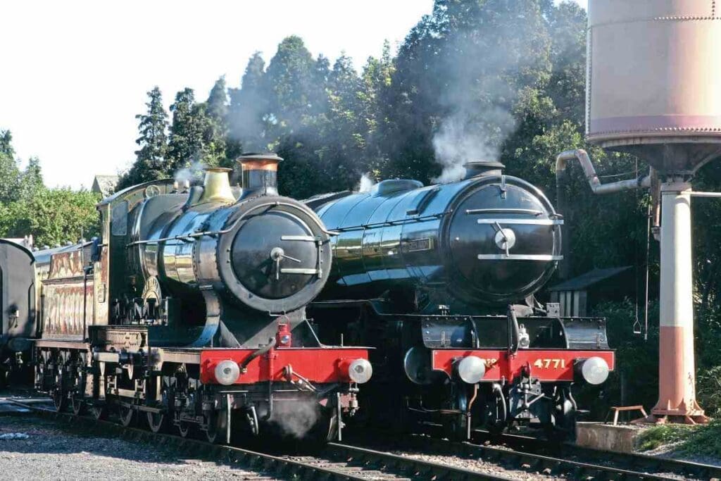 Two National Collection legends side by side: No. 3440 City of Truro and LNER V2 2-6-2 No. 4771 Green Arrow on the Gloucestershire Warwickshire Railway on August 25, 2007. Both locomotives have now not steamed for several years, and at the time of writing there are no current plans to restore them to running order.  TONY HISGETT*