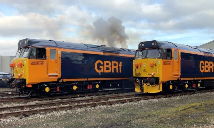 Video: Class 50 locomotives repainted in GB Railfreight colours