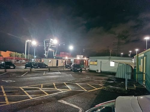 A dark car park at the Freightliner terminal