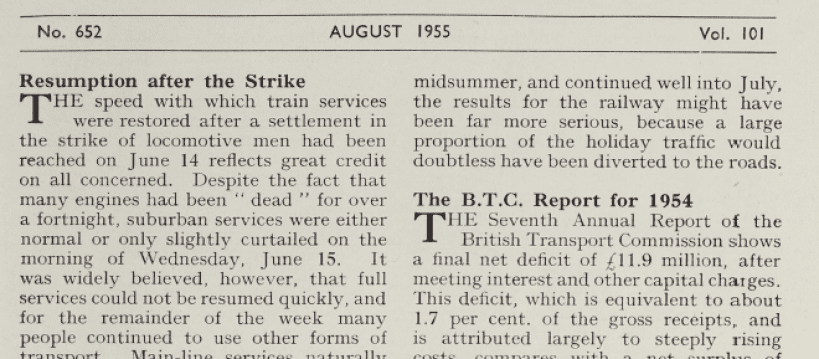 August 1955: Resumption after the Strike
