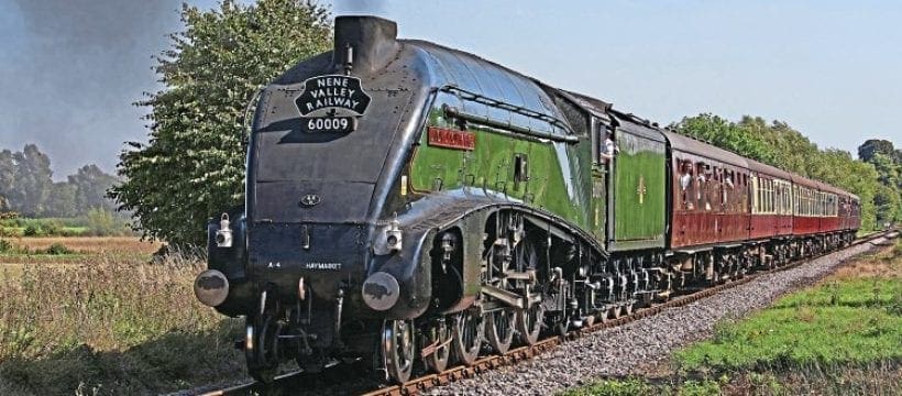 ‘A4’ and ‘Battle of Britain’ reunited at Nene Valley’s green steam weekend
