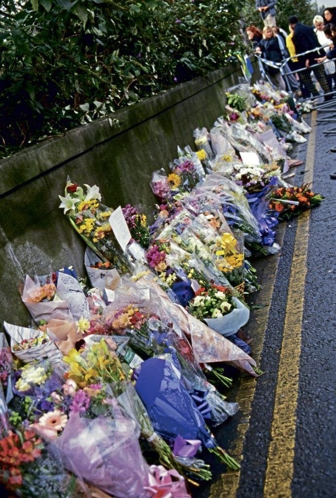 Floral tributes near the crash site. One tribute left in memory of HST driver Brian Cooper said: "For dear Brian, the iron road". 