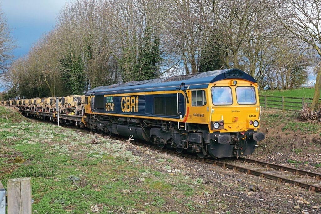 66741 'Swanage Railway' bringing up the rear at Fox Park with the 04.23 Doncaster - Redmire MOD train 21st March 2019.