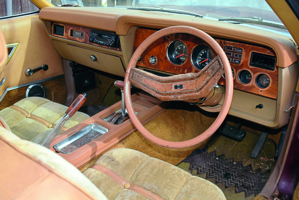 The interior of the '76 Mustang.
