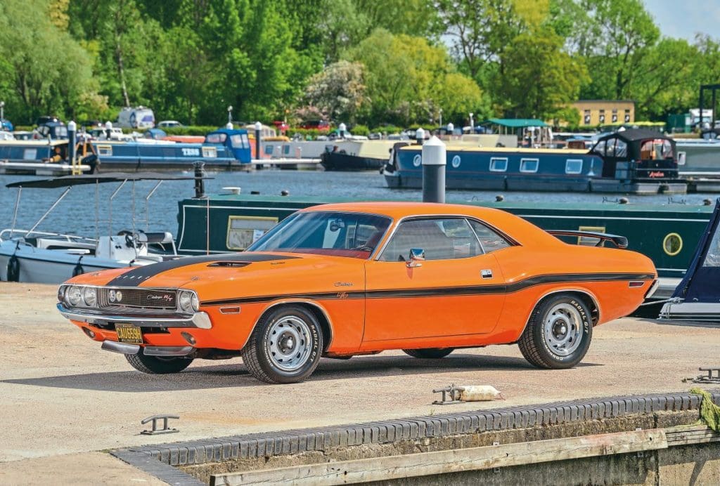 Orange 1970 Dodge Challenger R/T side view