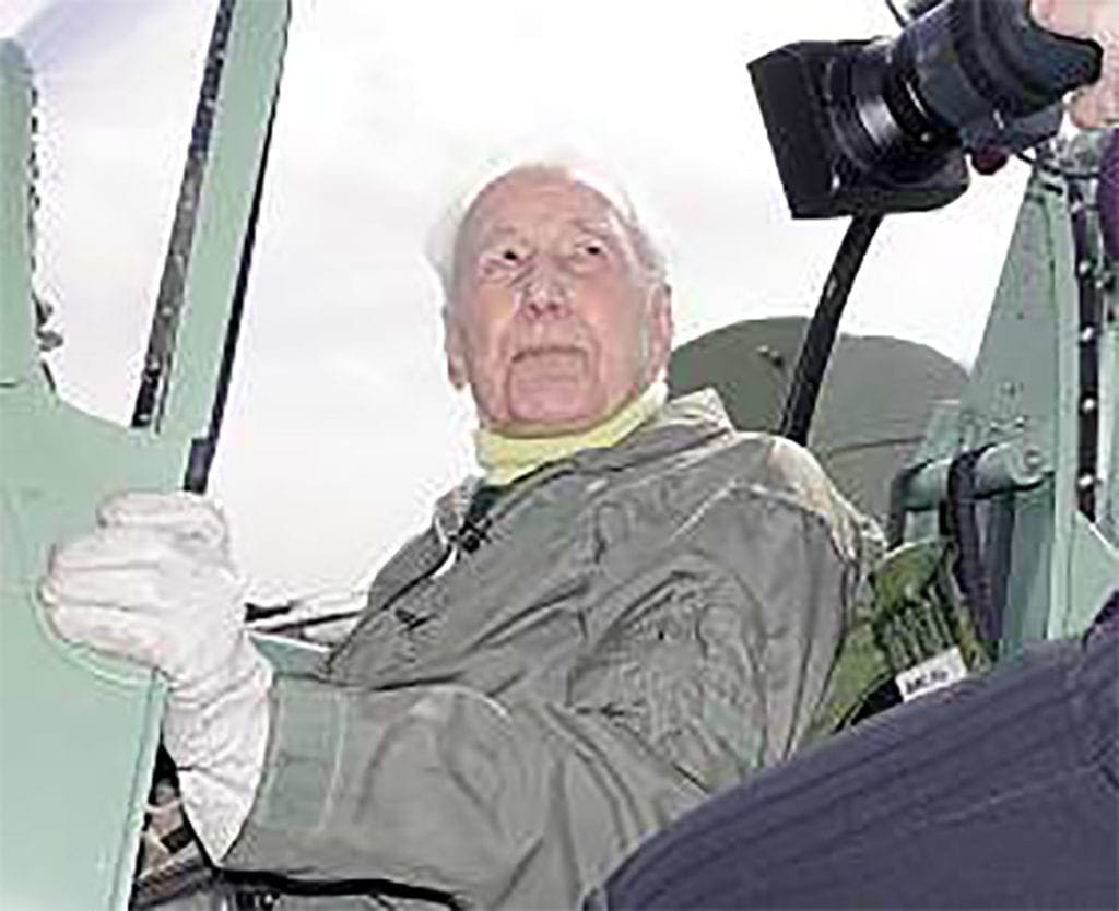 After the flight in the Spitfire Tr.9 (PV202), Alex over Cambridgeshire on 24 March 2005. was interviewed for BBC local television.