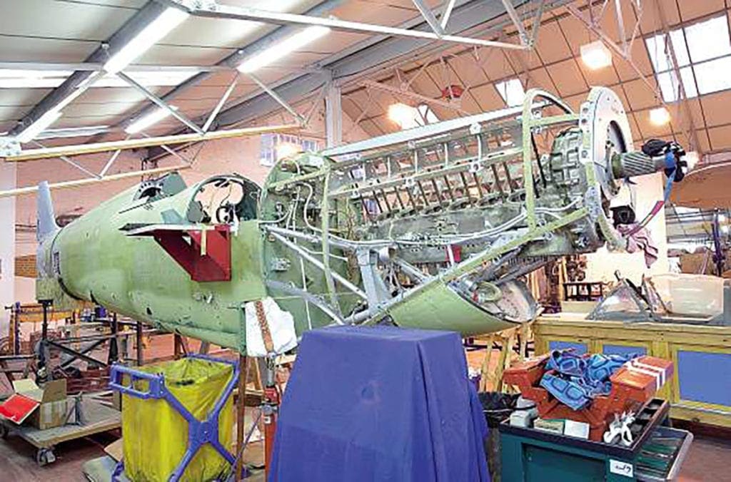 The Spitfire Vc gradually coming back together at Old Warden.