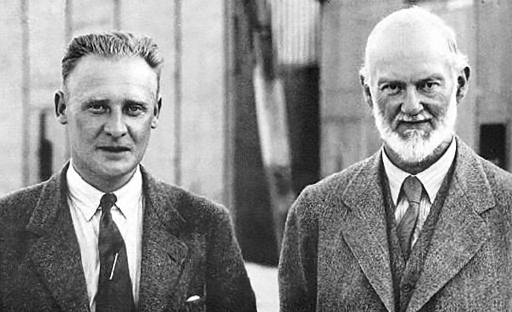 RJ Mitchell (left), designer of the Supermarine Spitfire, seen with Sir Henry Royce whose Merlin engine provided the necessary power and reliability for the new fighter and many other wartime British aircraft. Via François Prins