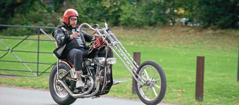 You may remember Jason Mellers’ ultra-skinny ‘Cream Machine’ Sportster from a couple of years ago, which he’s now sold as, like many of the other lads in the Last Week of July collective, he likes to have a new (or radically reworked) bike for each year’s travels.