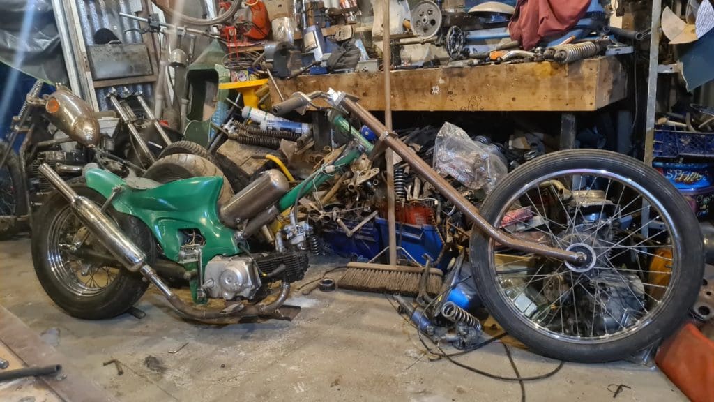 Honda c90 choppy cub in the shed