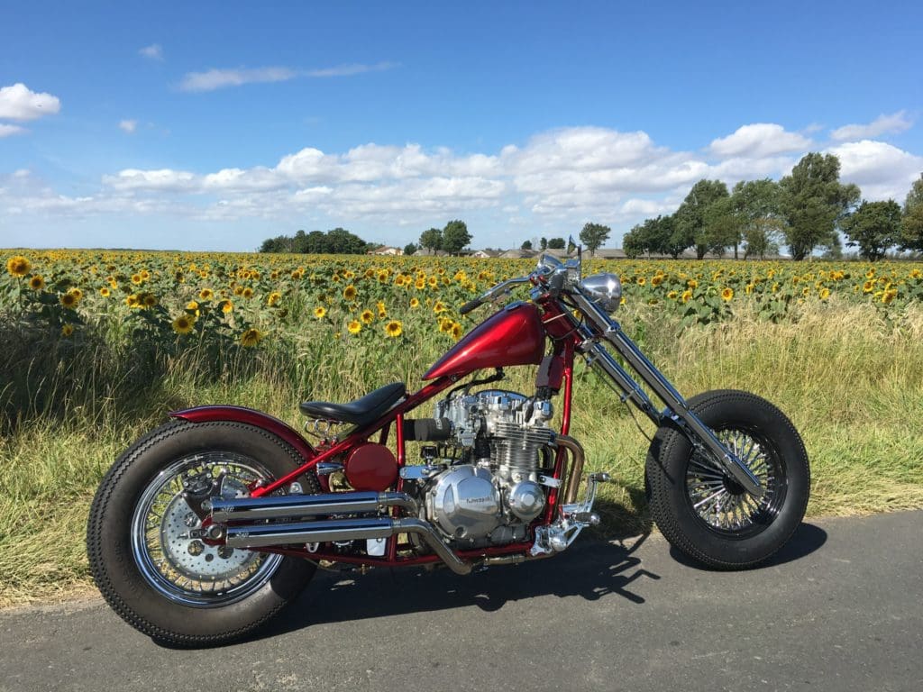 1981 kZ1000J – Zelda parked in front of a field of sunflowers