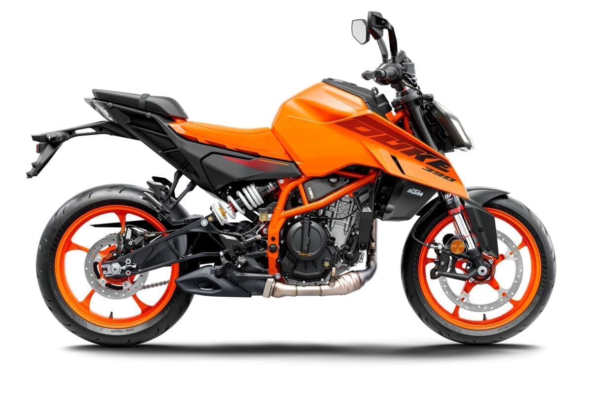 Studio shot of the KTM 390 DUKE against a white background