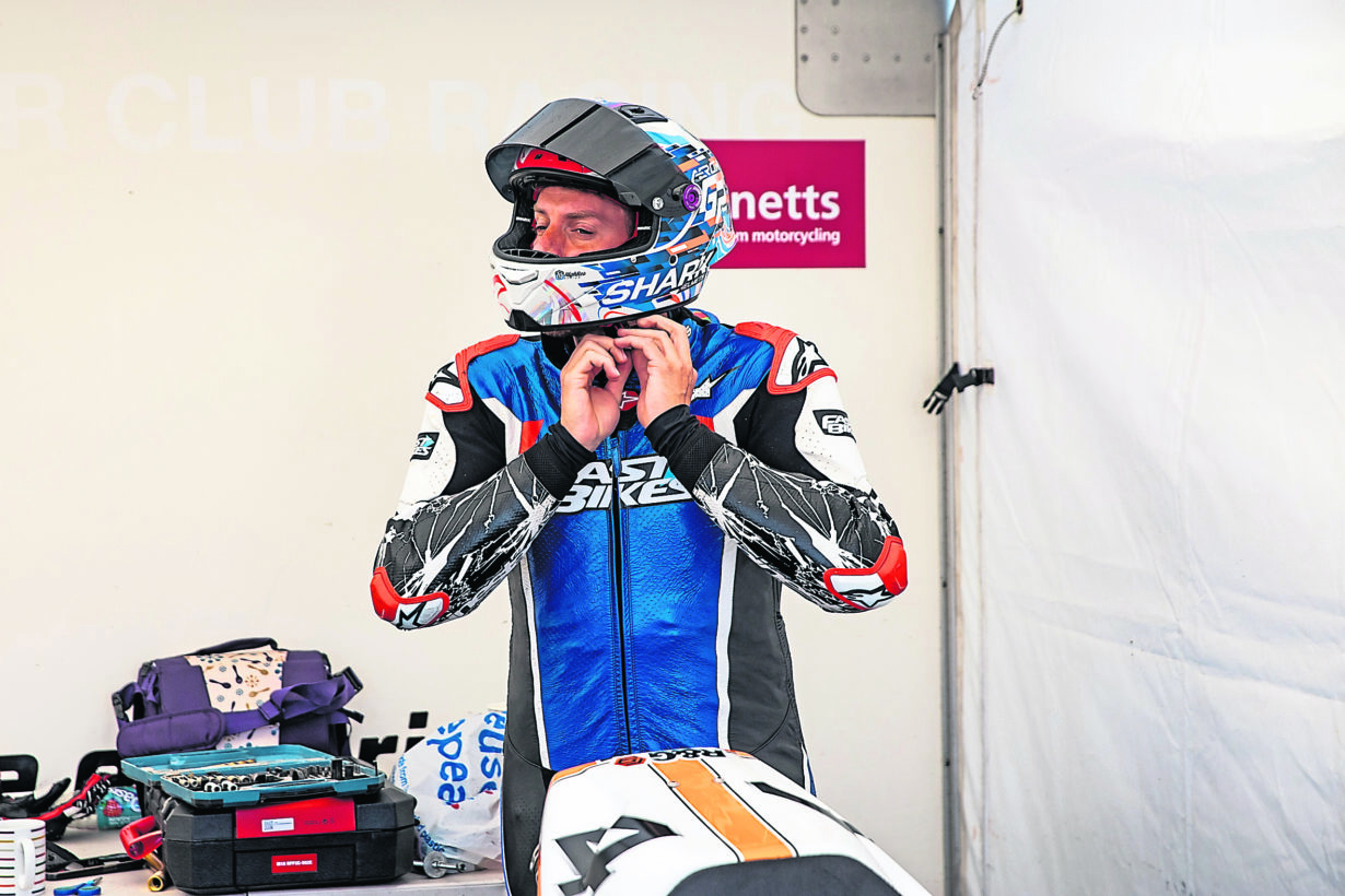 Shark Aeron GP motorcycle helmet being tested at Cadwell Park