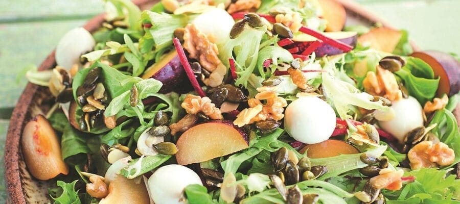 Plum Salad with Maple Syrup Crunch