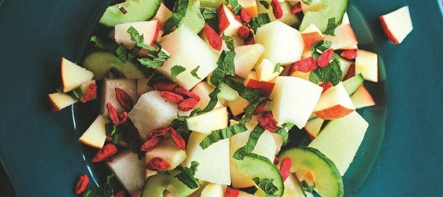Melon, Cucumber, Apple Salad with Goji Berries
