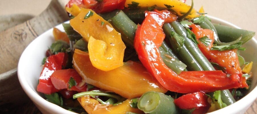 Green bean salad with red and yellow peppers