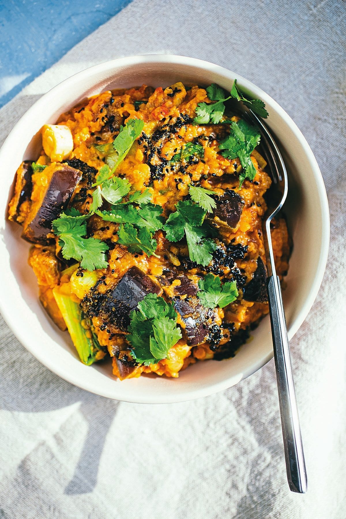 Aubergine and bok choy dal recipe