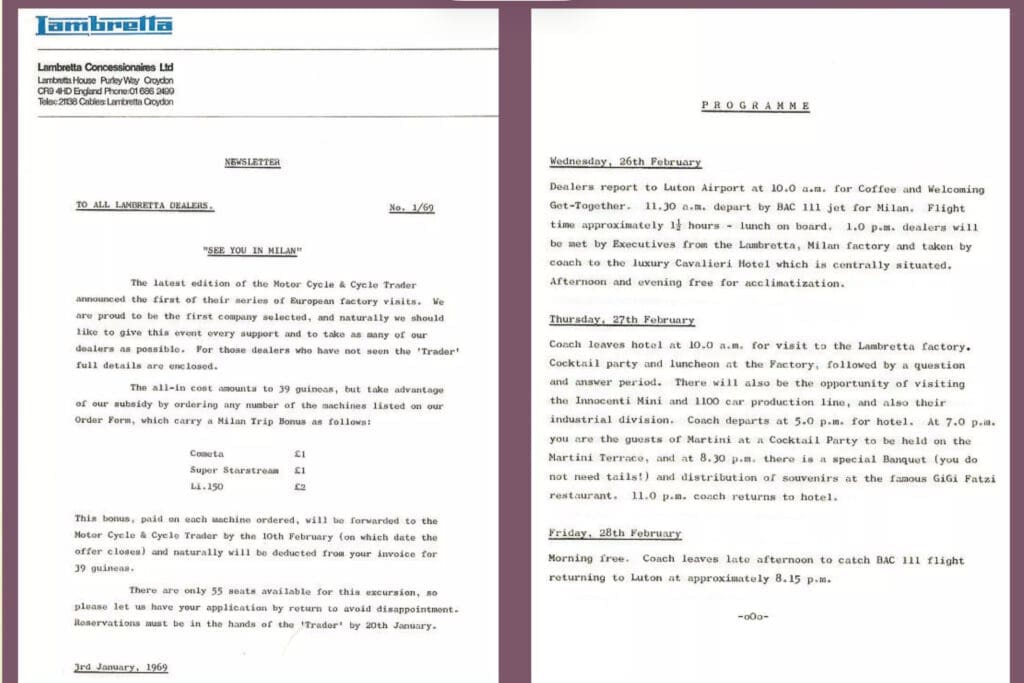Details of the final Innocente dealer convention in 1969 as outlined in this official newsletter