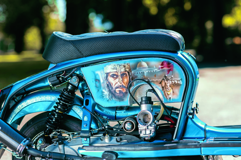 More detailed artwork on the fuel tank with a 34 mm Dellorto carb, BGM rear shock and a CST pipe to boot