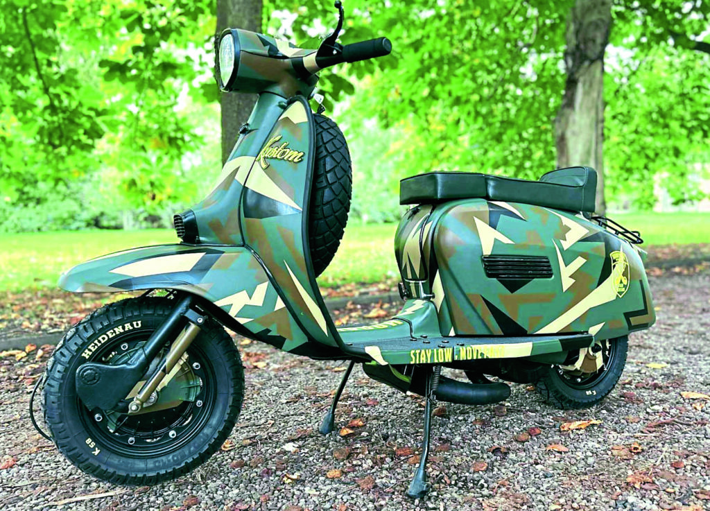 Custom Lambretta build by Maddin Zellar features digital camouflage and RB small-block engine
