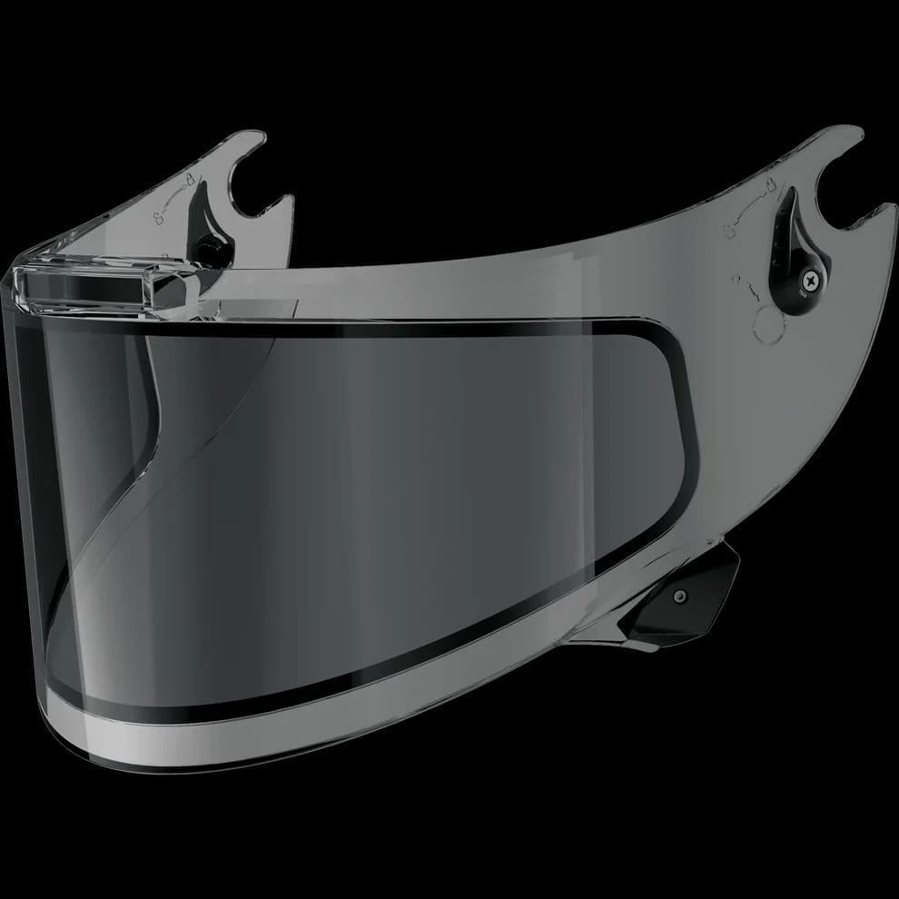 SHARK’s IRID® visor uses a solar-powered liquid crystal system to switch from dark to clear in under a second. The VZ Clear version offers the lightest tint and is intended for daytime road use. For a more aggressive look, the VZ Iridium Blue version, seen here, adds track-focused style with a much darker visual effect.