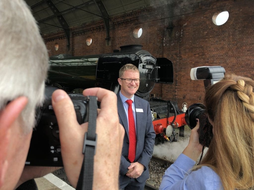 David Horne stands in front of the new Azuma train. Photo: Sam Hewitt