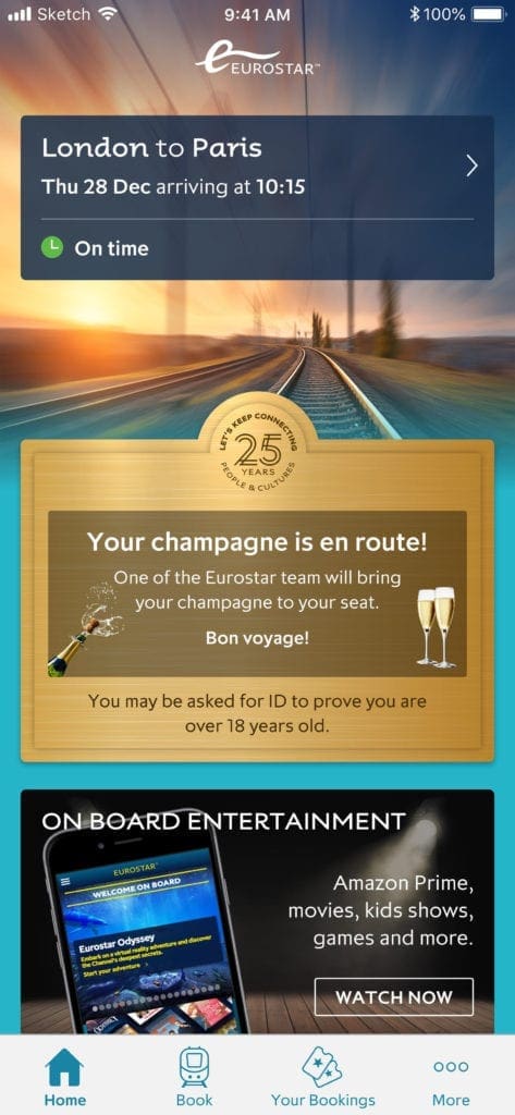 Screenshot of the Eurostar app.