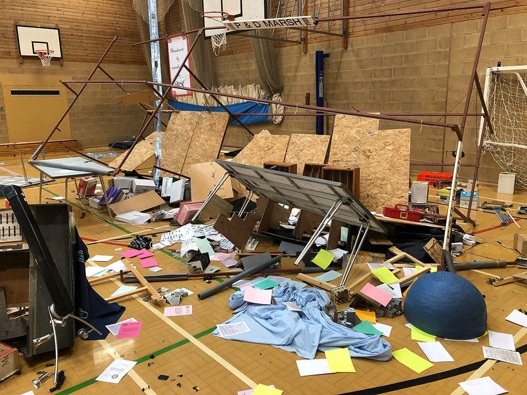 A scene of devastation: The P & D Marsh Models stand after the attack. P & D MARSH