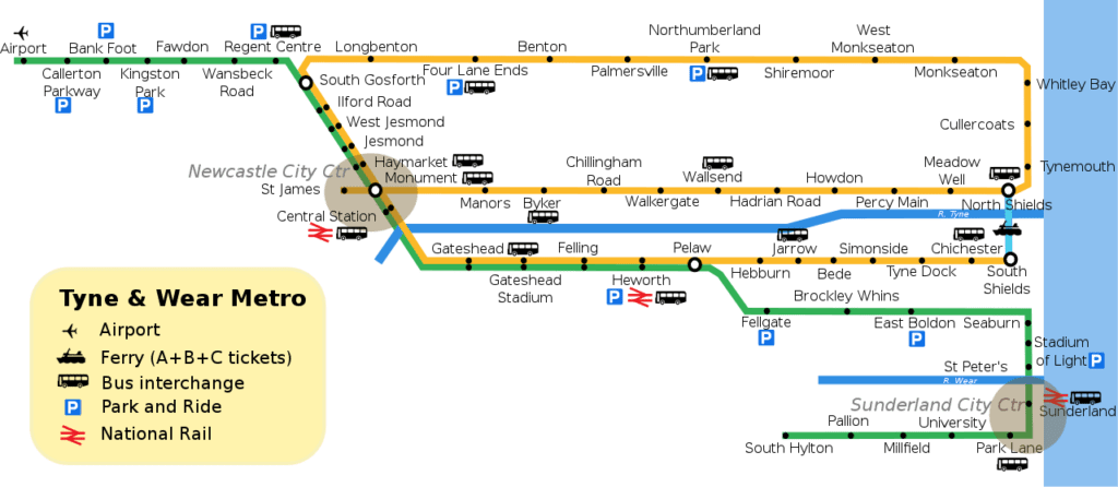 Photo: Creative Commons. Modern Map of the Tyne and Wear Metro.
