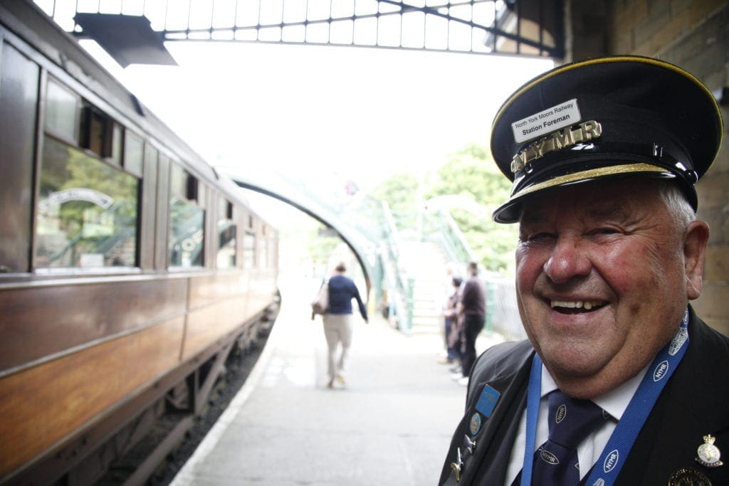 Bert Blower is still on platform duty at Pickering. All Aboard for Channel 5’s North Yorkshire Moors Railway on TV