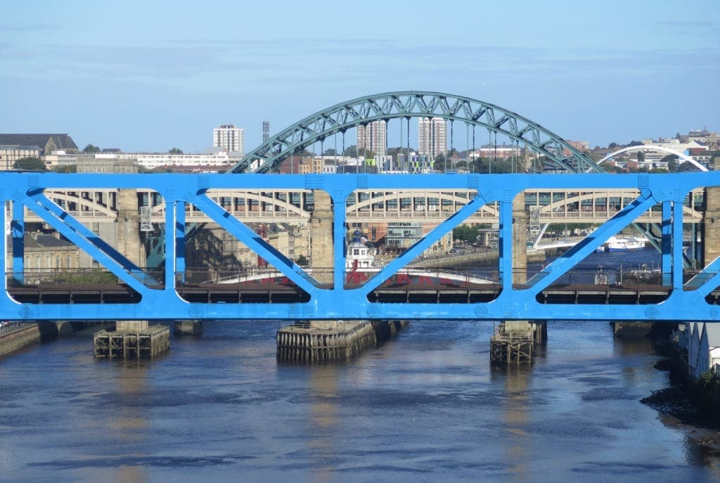 Queen Elizabeth II Bridge carries Tyne and Wear Metro between Newcastle and Gateshead across the Tyne.