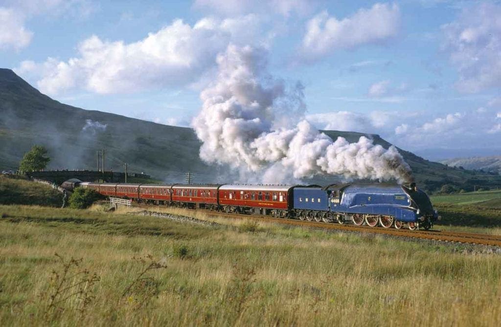 LNER A4 Pacific No. 4468 Mallard on its final working, in August 1988.