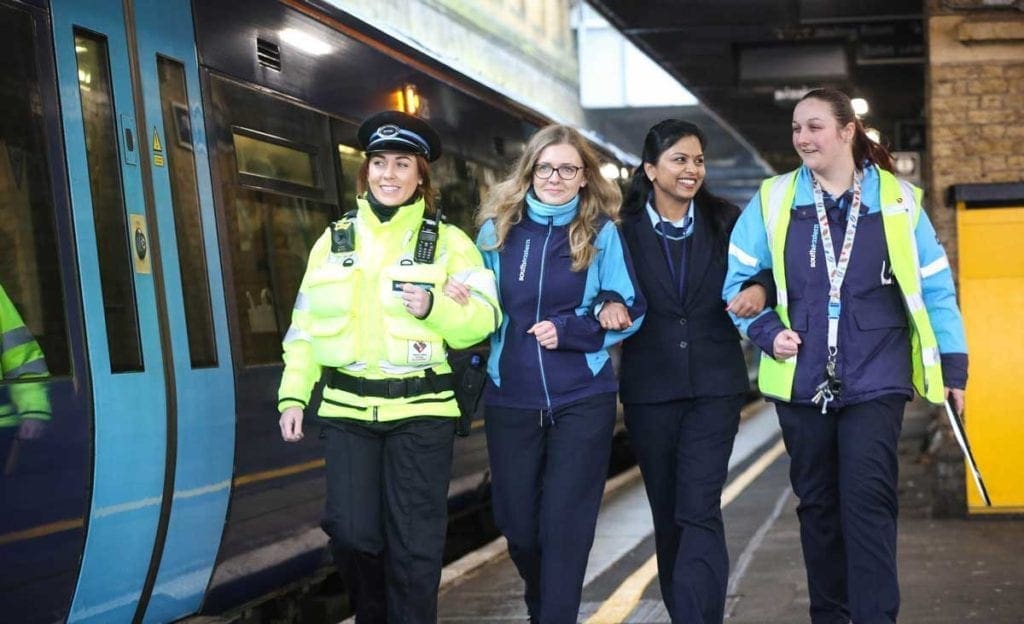 Train driver Monika Kurek (second left) with Southeastern staff, as the train operator and Network Rail launch the first train service run entirely by women, which Monika will drive, to celebrate International Women's Day.