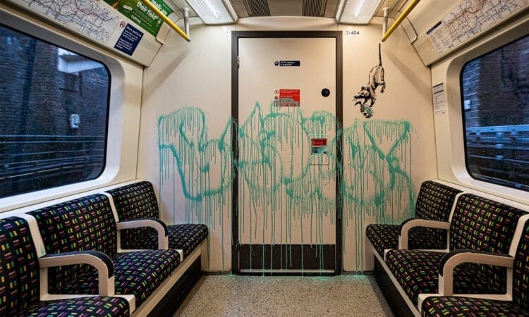 Banksy creates face mask-themed work on London Underground