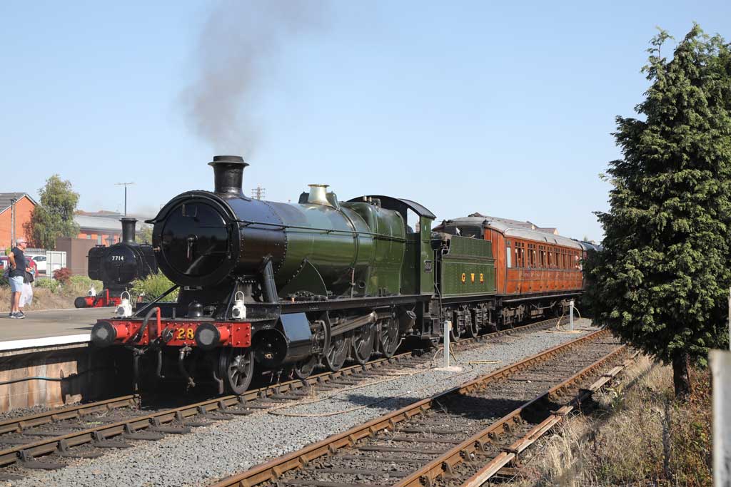 GWR 2-8-0 No. 2857 and Pannier 0-6-0 No. 7714 at Kidderminster on July 31, during trial runs by the Severn Valley Railway prior to public reopening the next day. The tests were to ensure social distancing measures were working correctly.