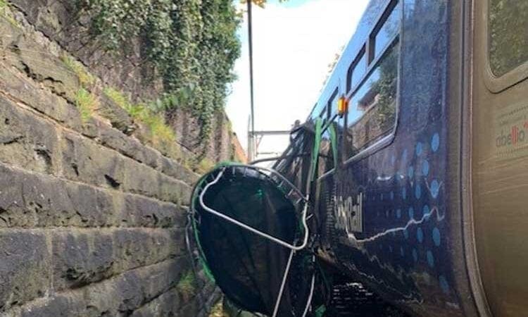 Trampoline caught between train and embankment as storm hits Scotland