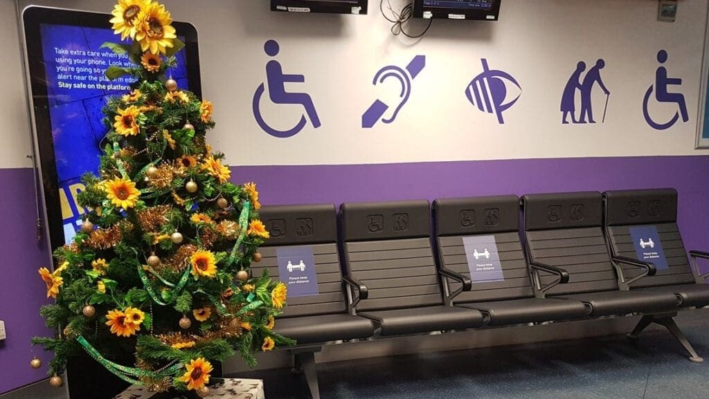 Sunflower Christmas tree signals help for passengers with non-visible disabilities 