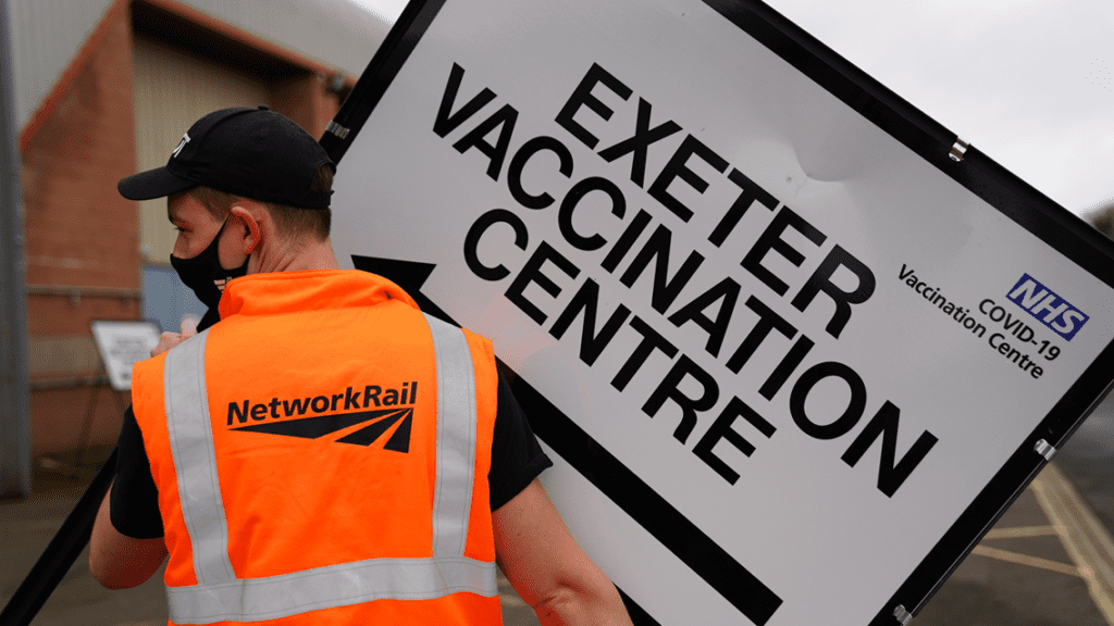 A team of Network Rail workers have played their part in tackling COVID-19 by volunteering to help set up the new large-scale vaccination centre near Exeter, Devon.