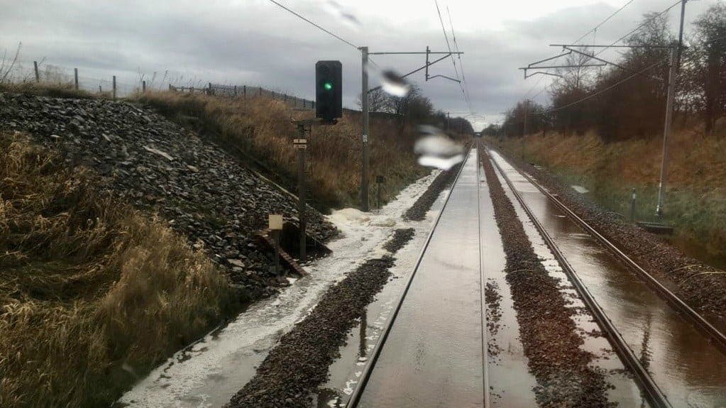 Storm Christoph, flooding on railw tracks