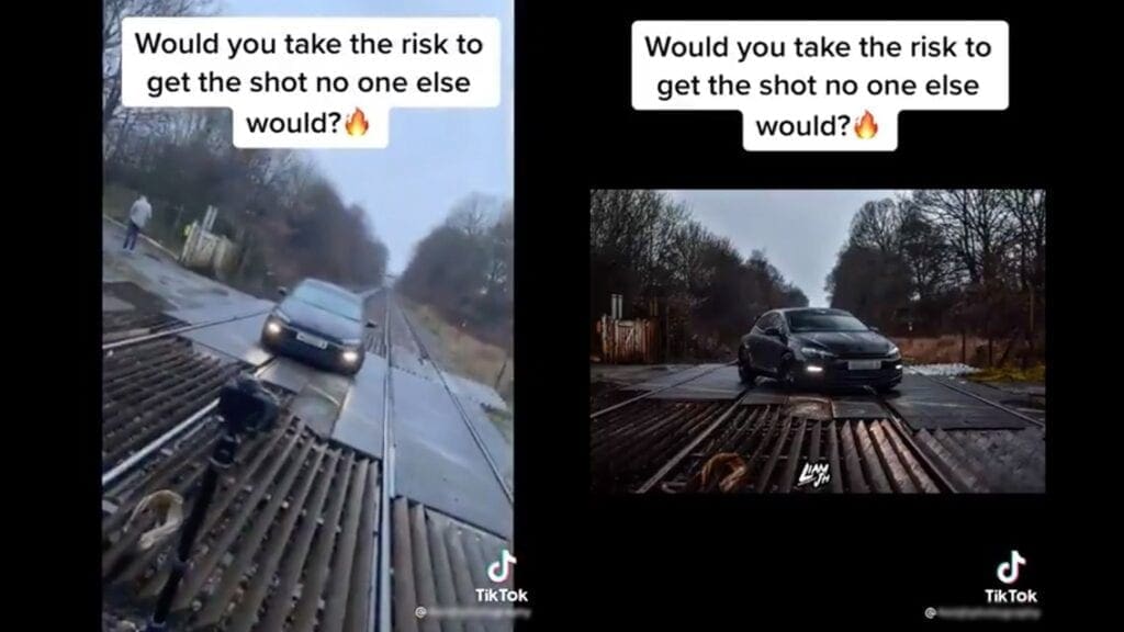 TikTok on railway crossing