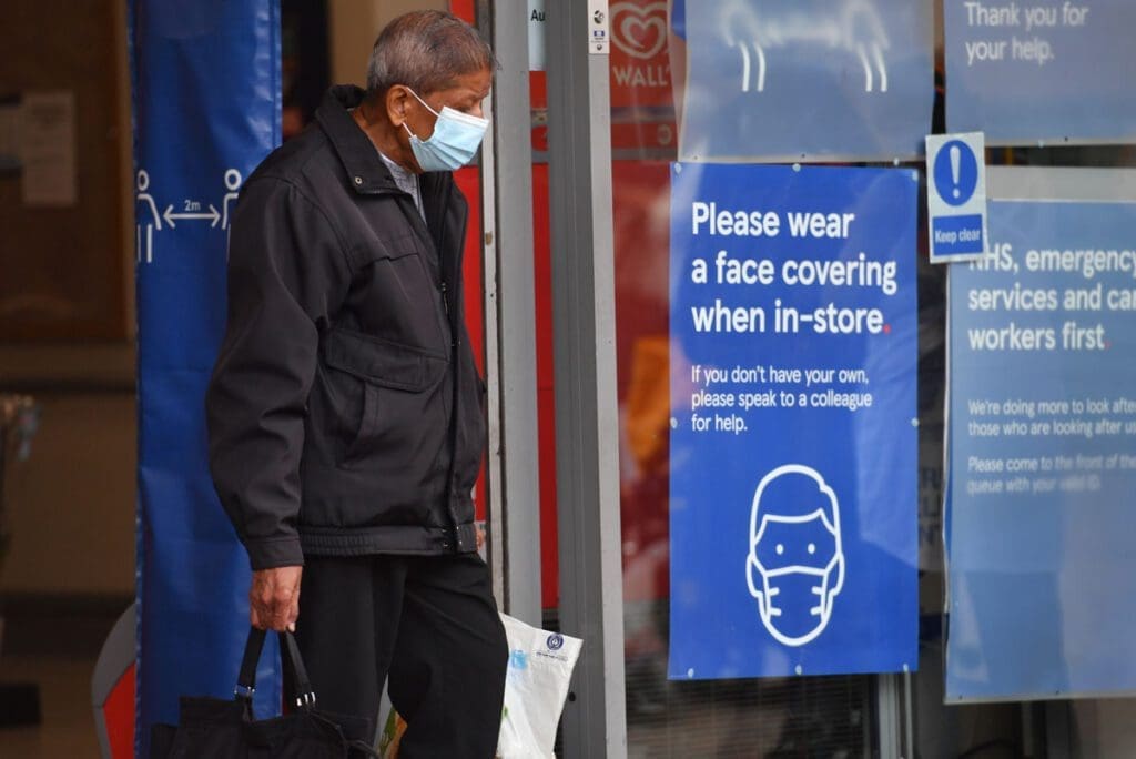 Commuter wearing mask